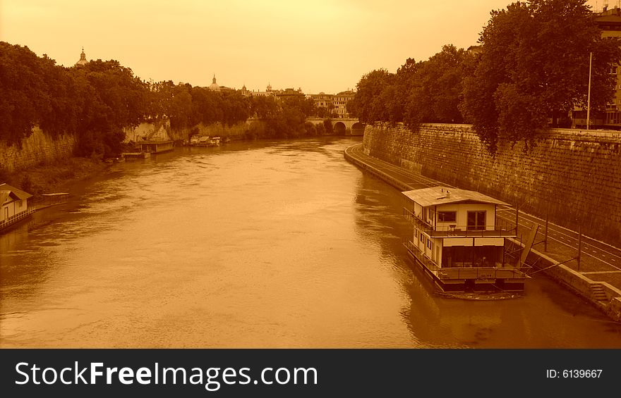 Sepia shot of the river in Rome Italy. Sepia shot of the river in Rome Italy