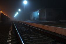 Railway Station At Night Royalty Free Stock Photo