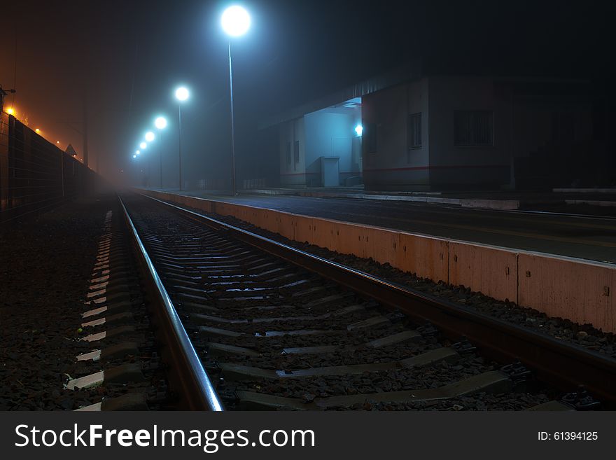 Railway station at dark autumn night. Railway station at dark autumn night