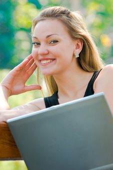 Happy Young Woman With Laptop Stock Photography Happy Young Woman With Laptop Stock Photography
