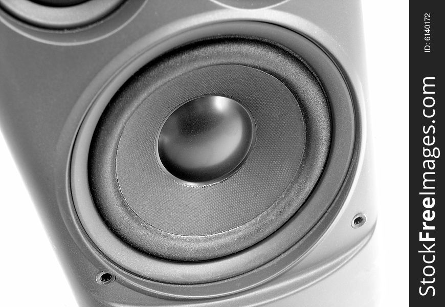 Close up of stereo speaker woofer and tweeter