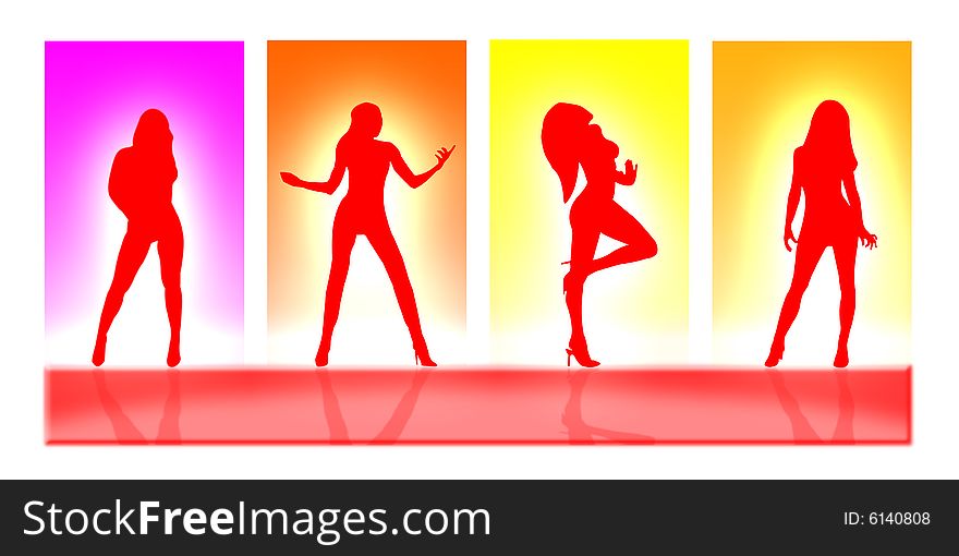 Women bodies in silhouette on a colorful background