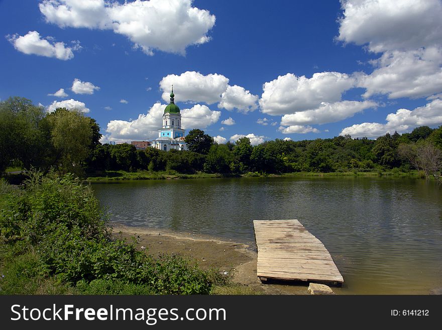 Church on a background of lake