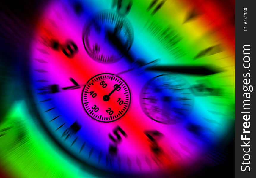 Rainbow colors applied to dial of wrist watch. Rainbow colors applied to dial of wrist watch