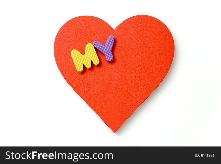 Heart and foam letters isolated over a white background