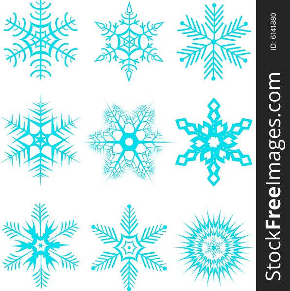 Collection from six snowflakes of blue colour. Collection from six snowflakes of blue colour