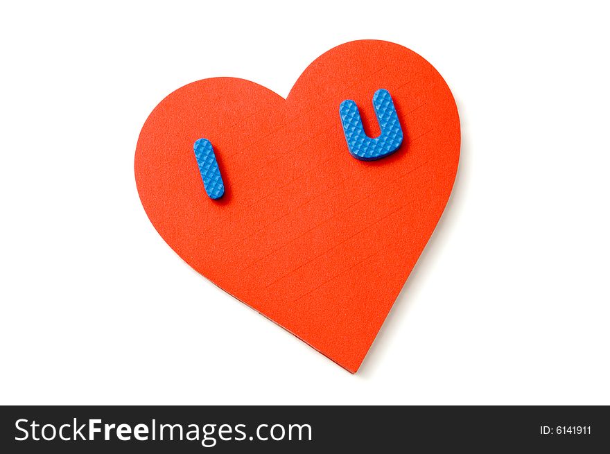 Heart and foam letters isolated over a white background