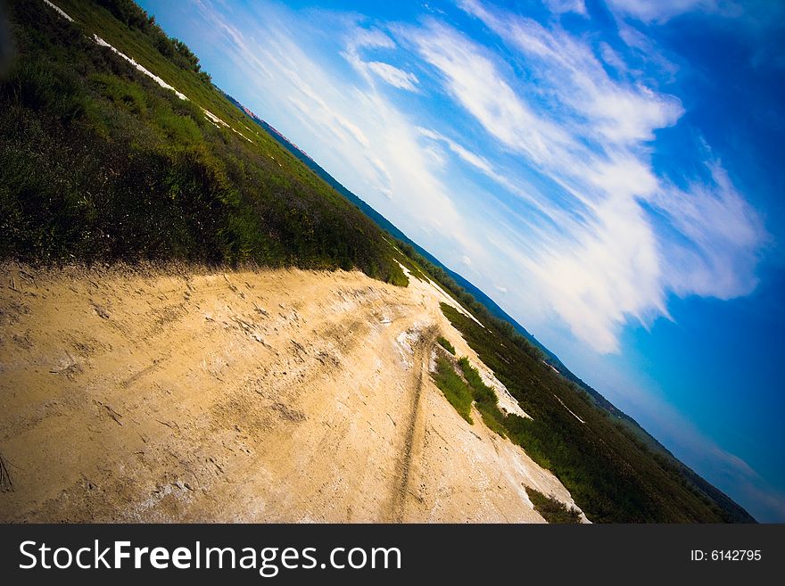 Road under clear blue sky. Road under clear blue sky