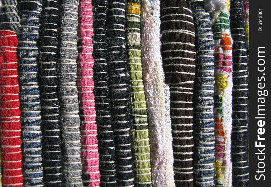 Multi-colour striped matting. Macro