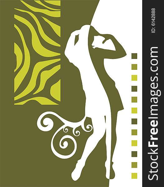 Pretty girl silhouette on a green decorative background. Pretty girl silhouette on a green decorative background.