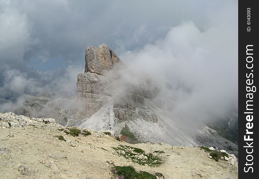 Dolomite cliffs during a cloudy day. Dolomite cliffs during a cloudy day