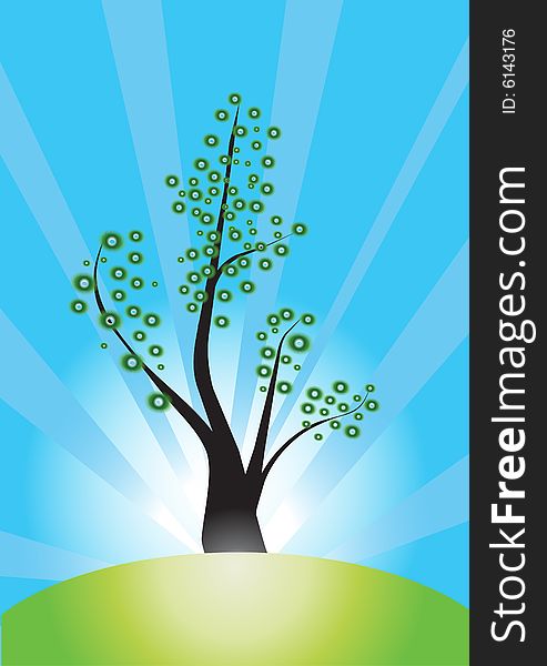 Tree vector illustration background whit blue sky