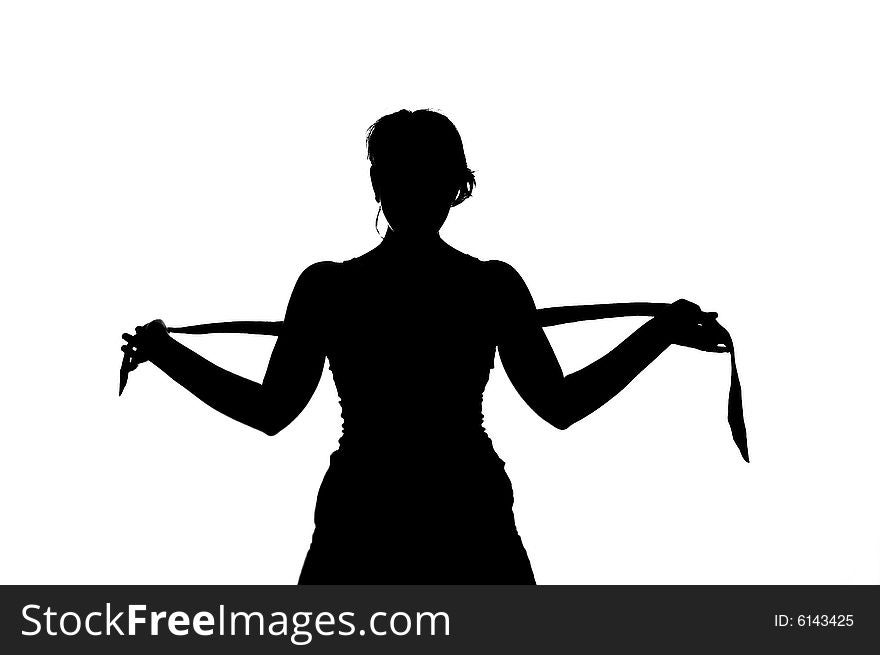 Silhouette of a woman holding tie. Silhouette of a woman holding tie.