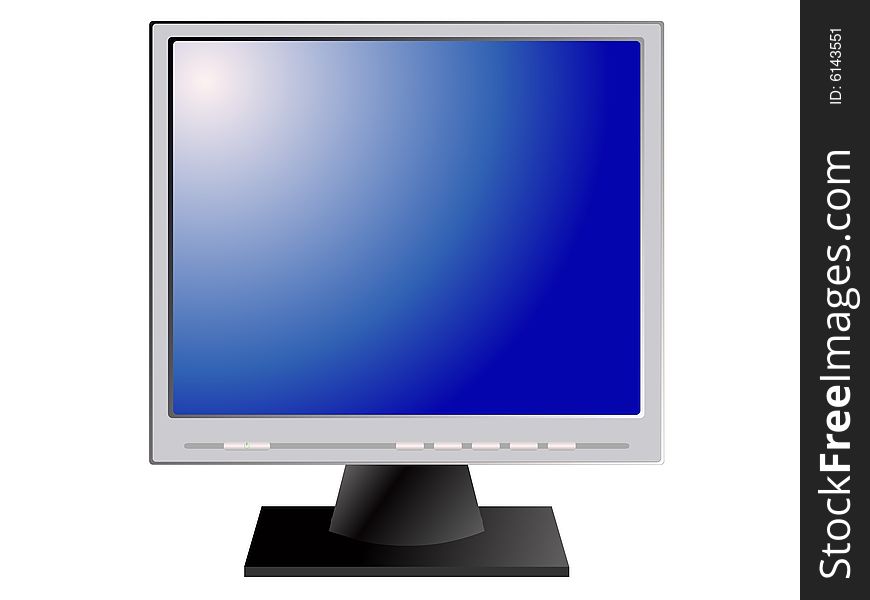 The stylish monitor on a white background with the blue screen. The stylish monitor on a white background with the blue screen