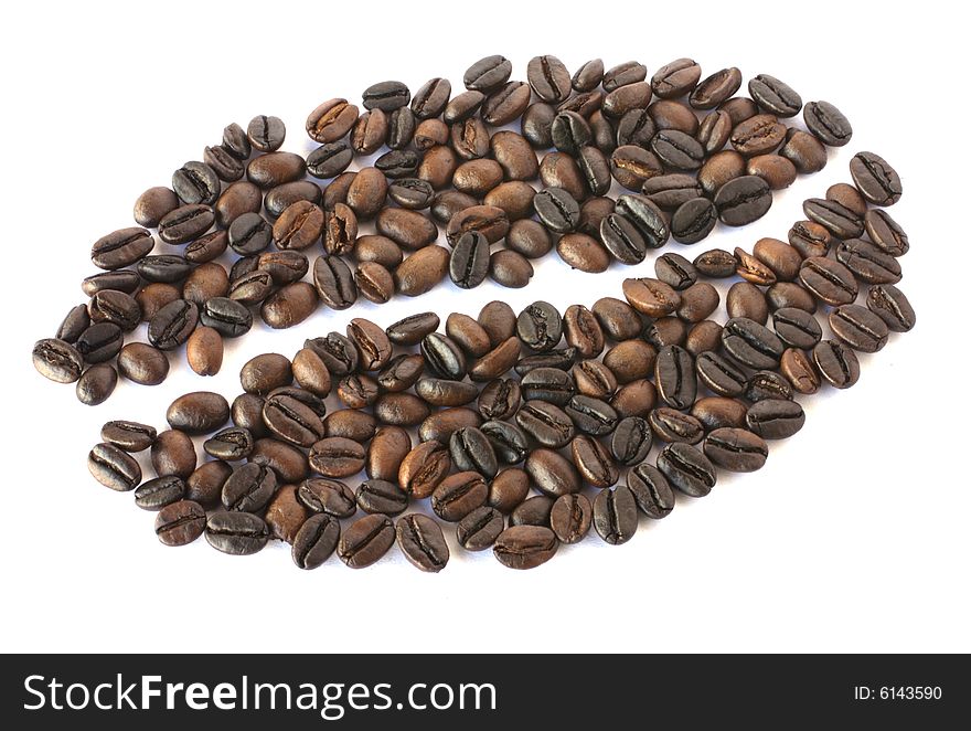 Coffee beans arranged in a coffee bean shaped mosaic. Coffee beans arranged in a coffee bean shaped mosaic.