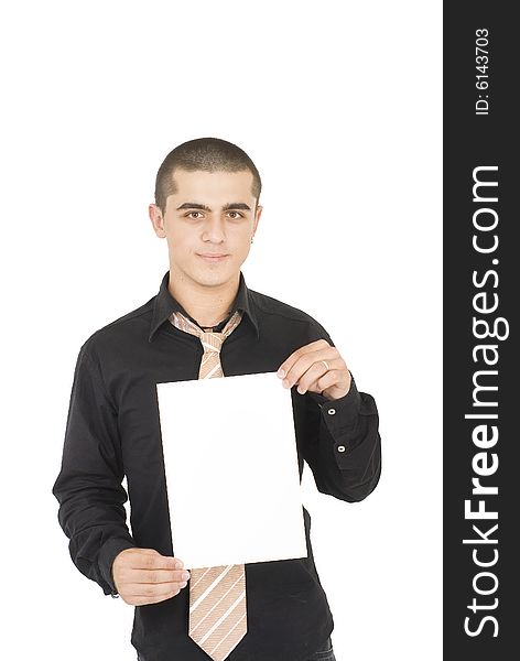 Office man holding a clean paper. Office man holding a clean paper