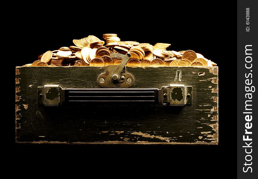 Chest full of gold isolated on black background. Chest full of gold isolated on black background.