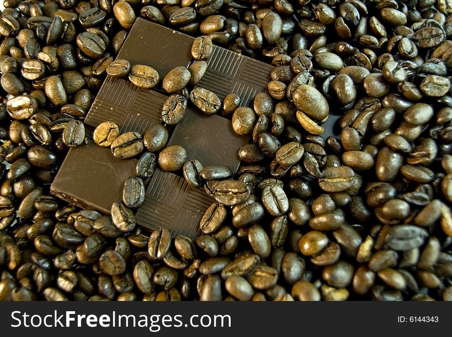 Chocolate and coffee beans background