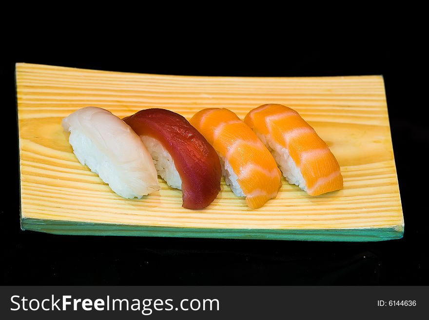 Japan Food Sushi On Wood Plate