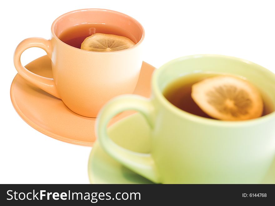 Tea cups on white background