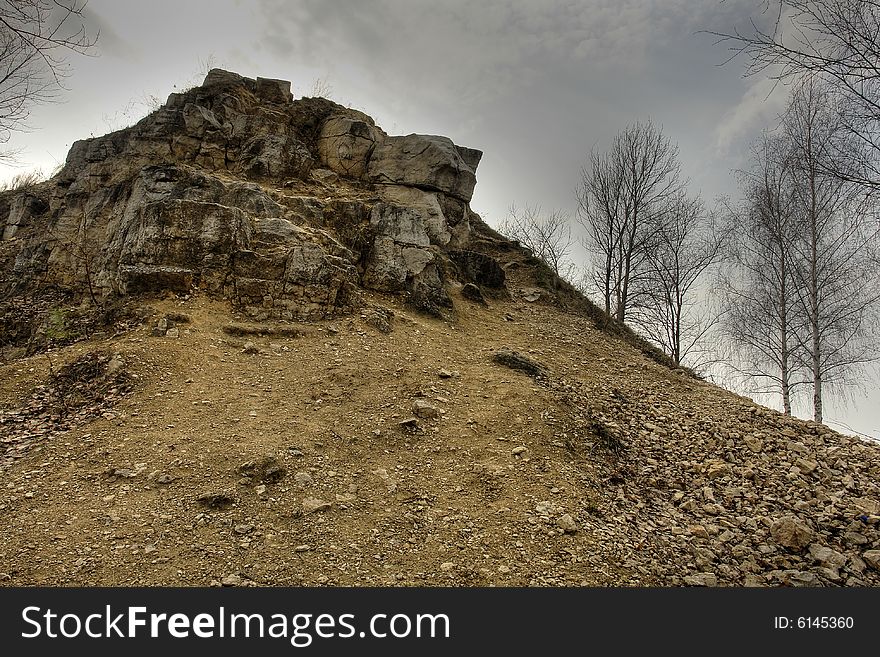 Photograph of the rock in fall grey day. Photograph of the rock in fall grey day