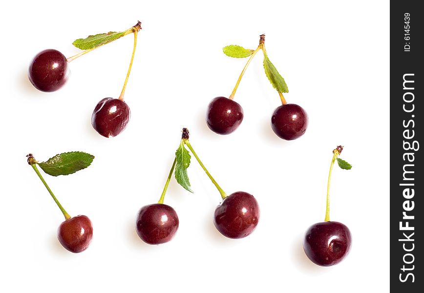 Cherry set isolated on white background.