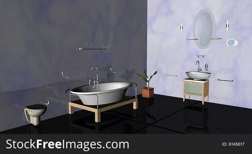 3D illustration of an bathroom with furniture