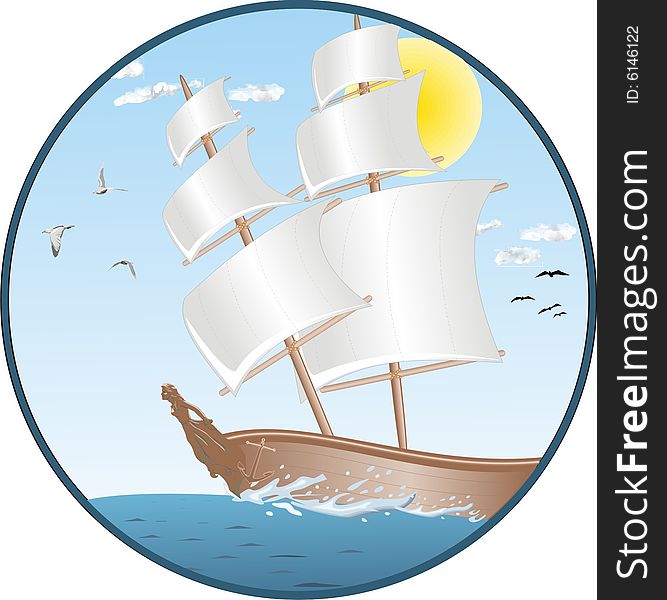 Illustration of ship sailing on the ocean. Illustration of ship sailing on the ocean