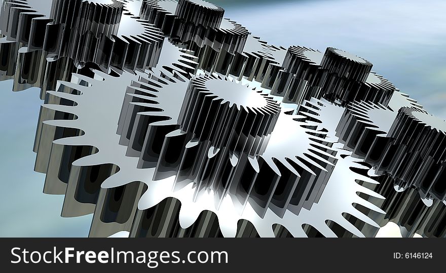3D illustration of a gear made of metal. 3D illustration of a gear made of metal