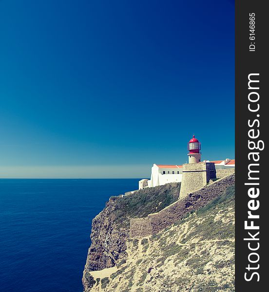 A view of the lighthouse in Cape Saint Vicent, Portugal. A view of the lighthouse in Cape Saint Vicent, Portugal