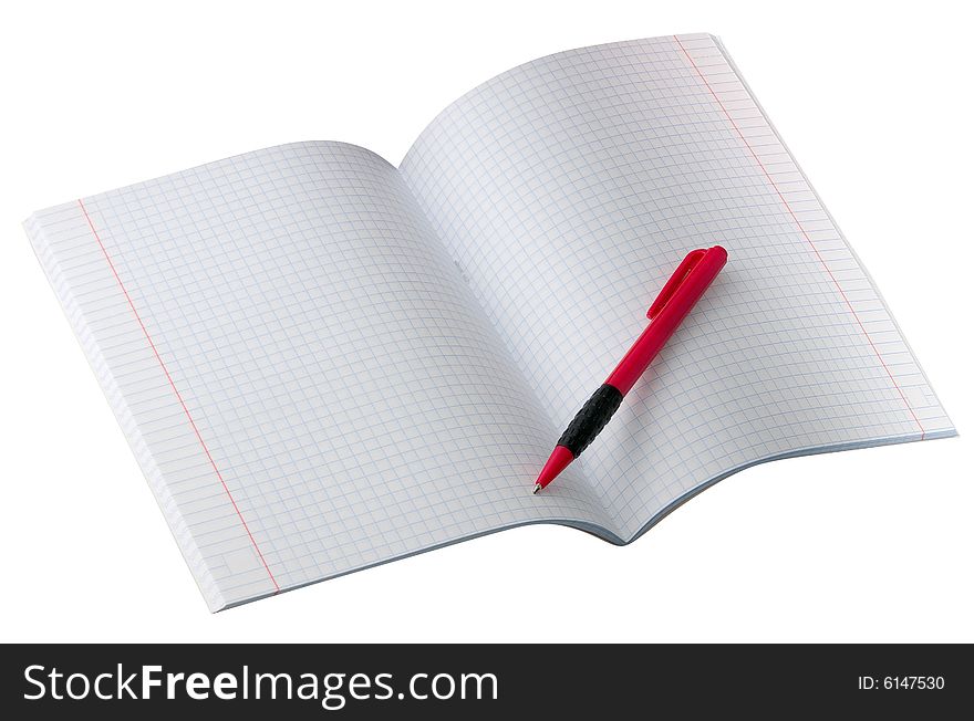 Clear writing-book with a red pen.