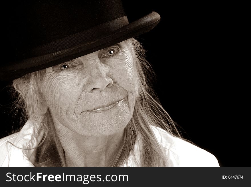 Very Cute Image of an Elderly Lady In Old Bowler hat. Very Cute Image of an Elderly Lady In Old Bowler hat