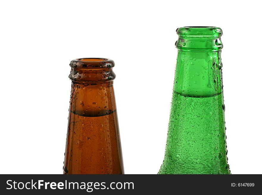 Two bottles of water close up in studio