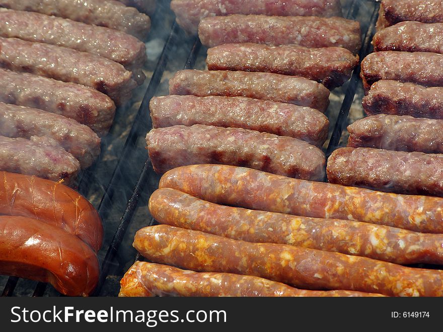 Grilled meat and sausages on barbeque