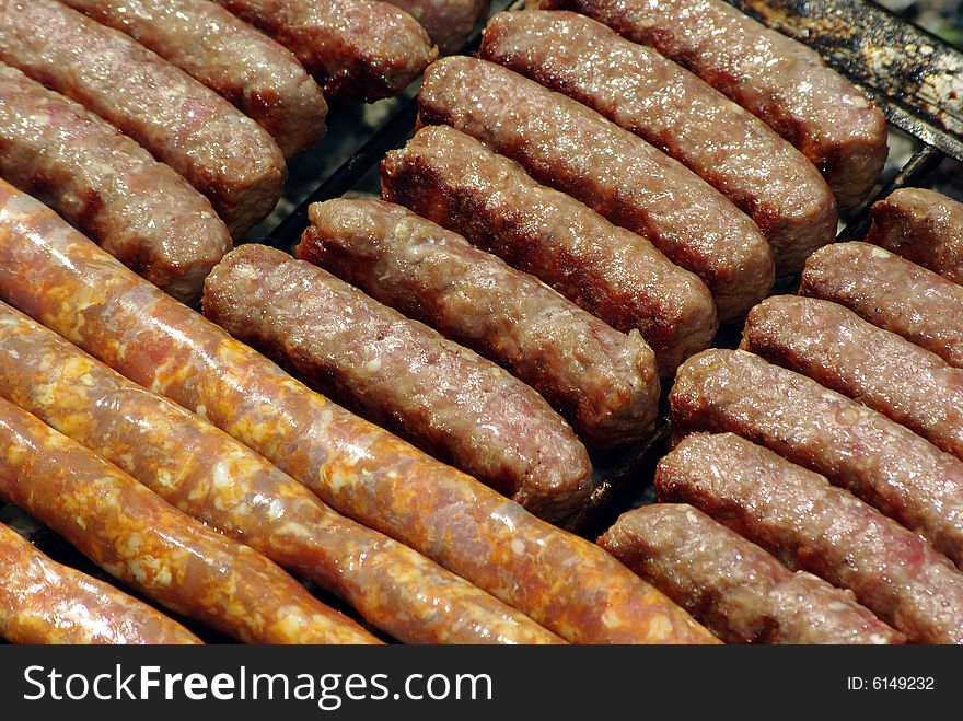 Grilled meat and sausages on barbeque