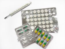 Pills And Thermometer Stock Image Pills And Thermometer Stock Image