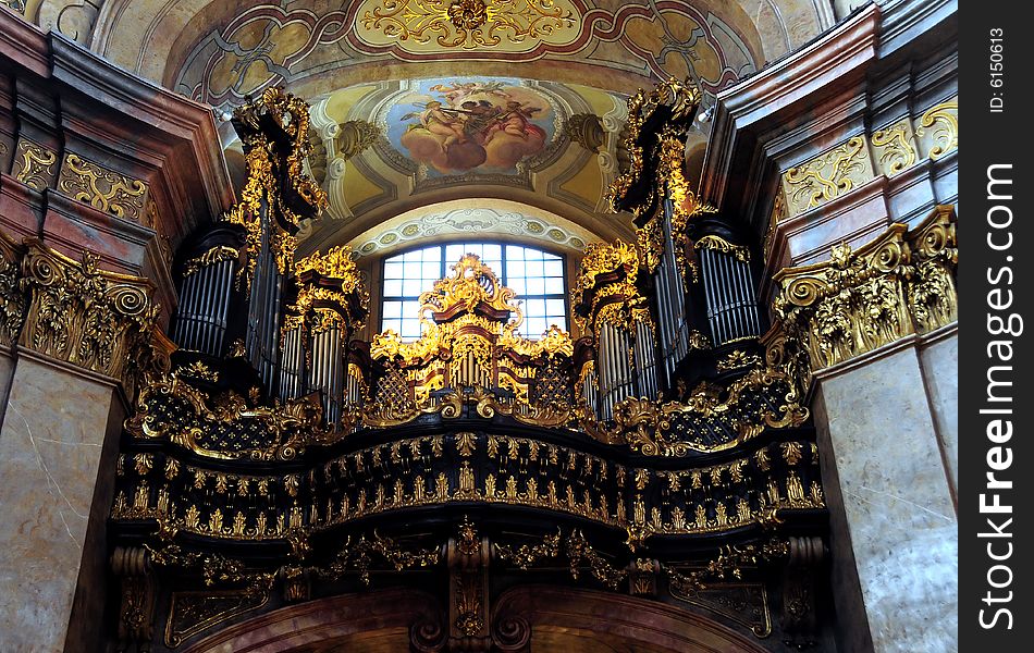 The pipes for the various tones of a huge church organ