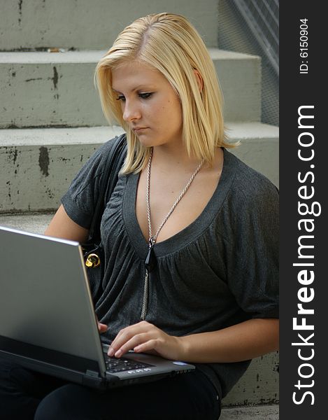 Young, Blonde Girl With Laptop.