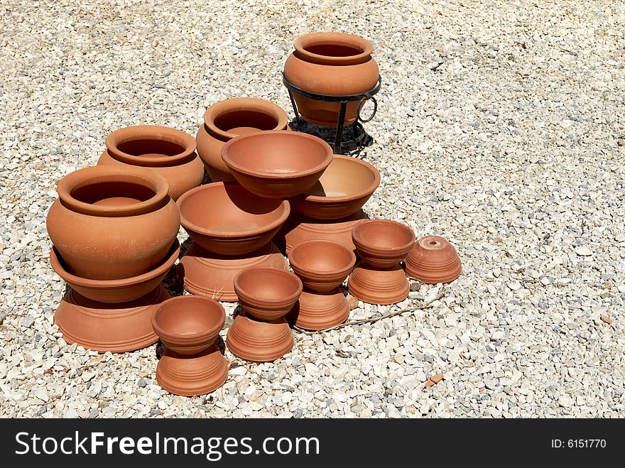 Collection of many clay pots. Collection of many clay pots