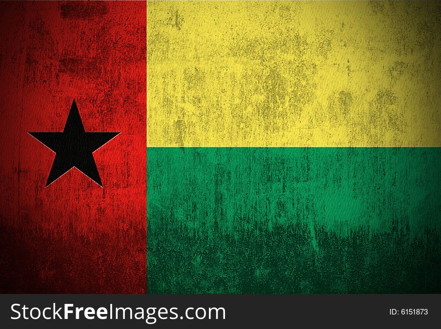 Weathered Flag Of Guinea-Bissau, fabric textured. Weathered Flag Of Guinea-Bissau, fabric textured