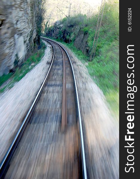 Train track in movement with blur..fast moving