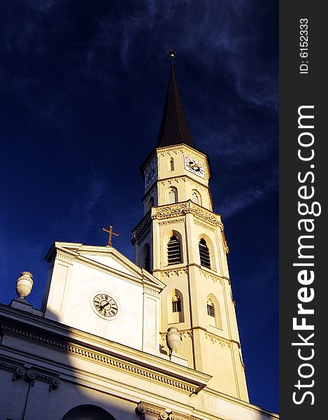 A view with an old catholic church in Romania