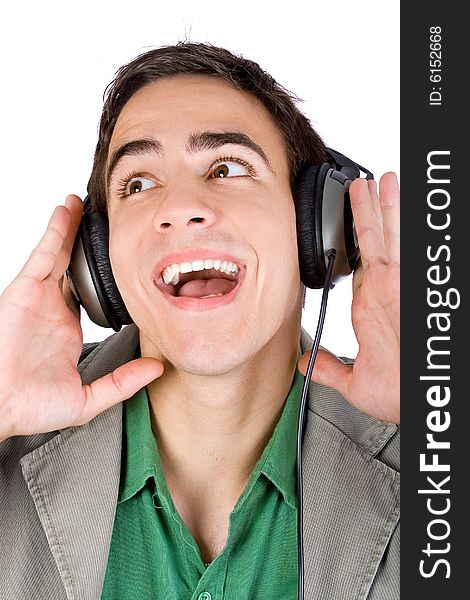 Young Adult With Headphones Listening Music