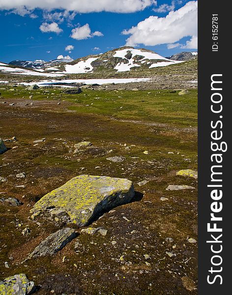 Mountain peak with colorful foreground