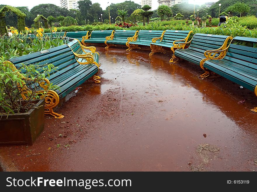 Wooden Bench In Garden