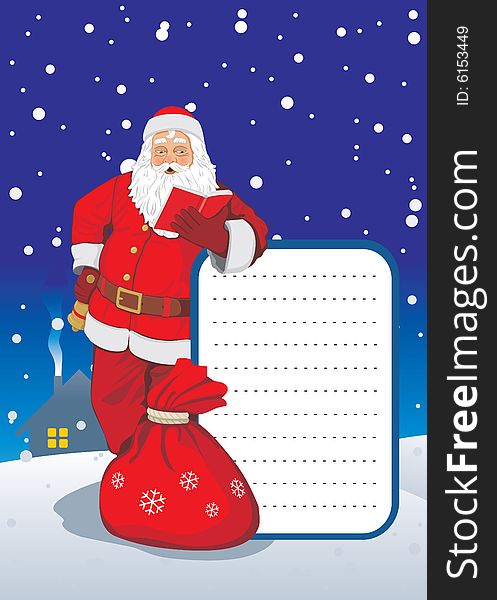 Christmas card with Santa Claus on the winter background with copyspac. Christmas card with Santa Claus on the winter background with copyspac