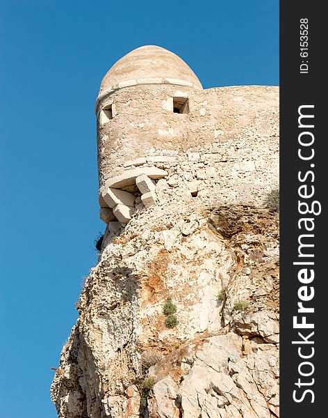 Tower of ancient fortress. Rethymno city. Crete island. Greece.