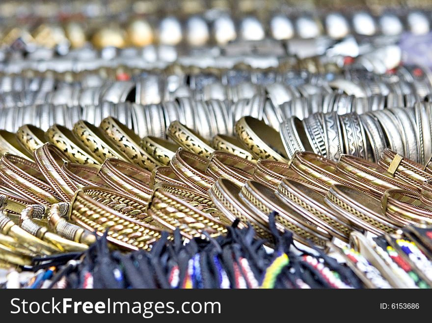 Metal bangles for sale at a market - landscape exterior