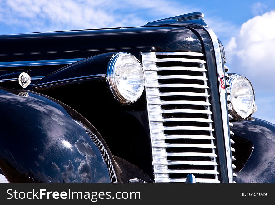 Lattice of a radiator of the ancient american car 1938