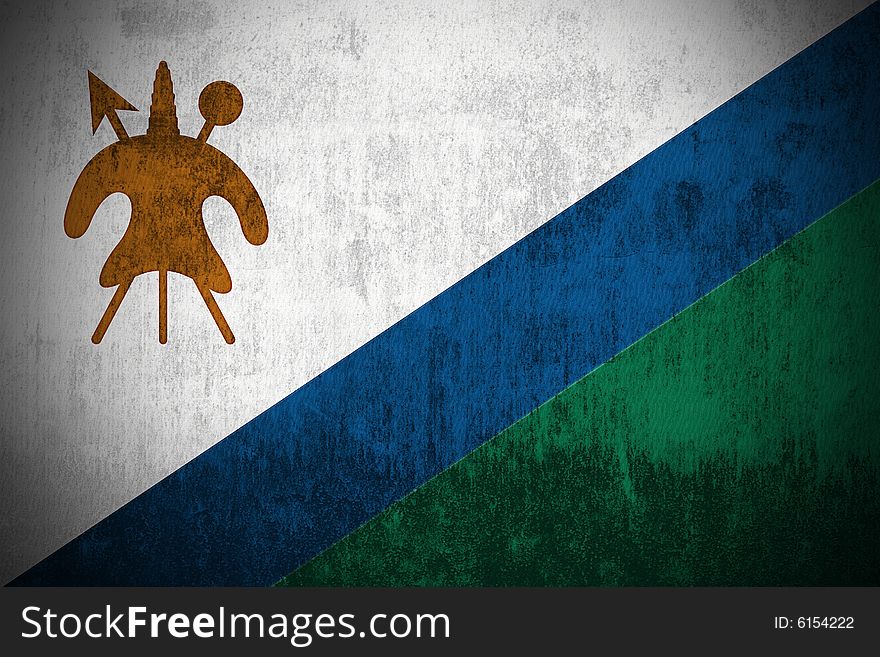 Weathered Flag Of Lesotho, fabric textured. Weathered Flag Of Lesotho, fabric textured